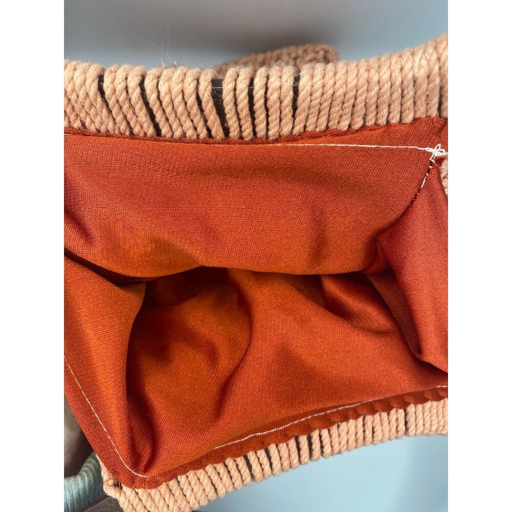 Vintage Macrame Handbag Boho Crochet Purse Wood Handle 70s Tote - Picture 7 of 9